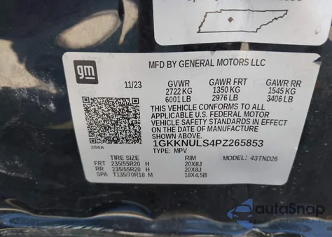 2023 GMC Acadia Awd Slt from USA, damaged, VIN 1GKKNULS4PZ265853